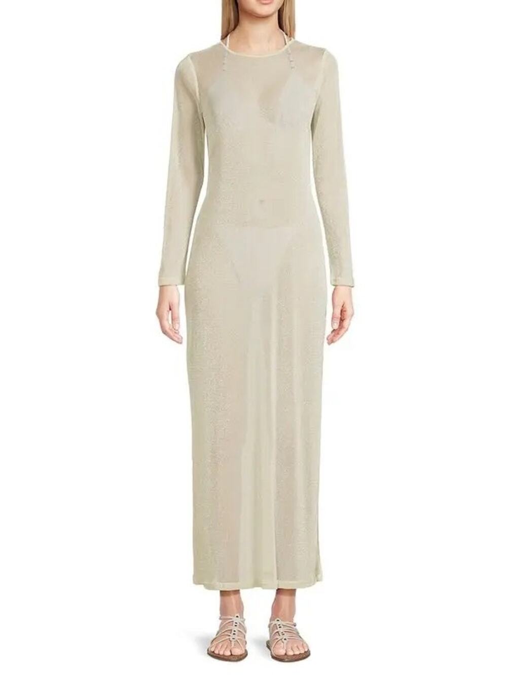 Hutch Niko Shimmer Mesh Maxi Dress Cream XS NWT